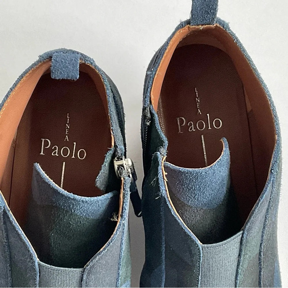 Linea Paolo Womens Felicia Wedge Sneaker 6M Blue Camo Suede Ankle Zip Streetwear - Picture 3 of 13